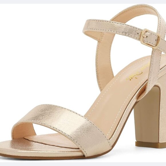 DREAM PAIRS Women's Gold Open Toe Ankle Strap Block Heel - Picture 2 of 2